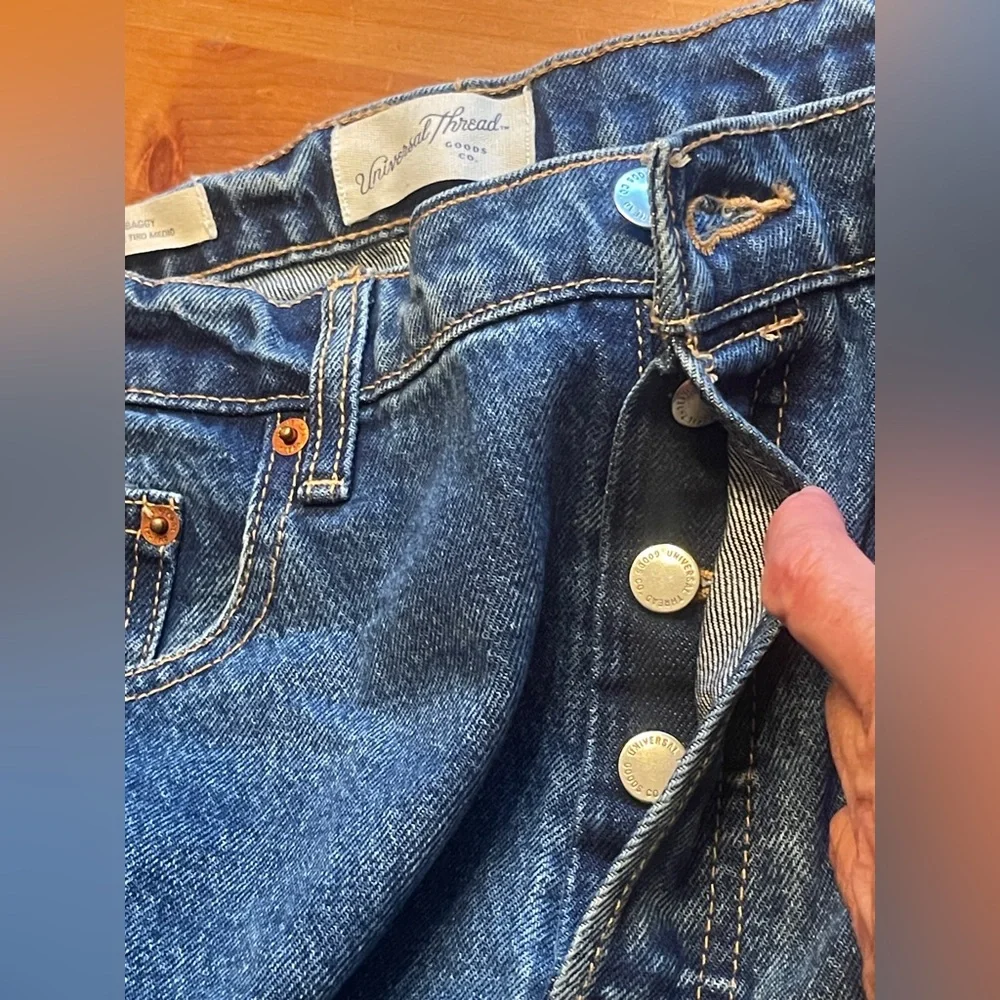 Universal Thread Mid Rise 90s Baggy Jeans Size 14 Cuffed Hem Dark Wash NWT - Picture 6 of 11